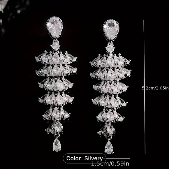 Tree Design Zircon Dangle Earrings, Wedding, Bridal, Anniversary - Picture 5 of 6